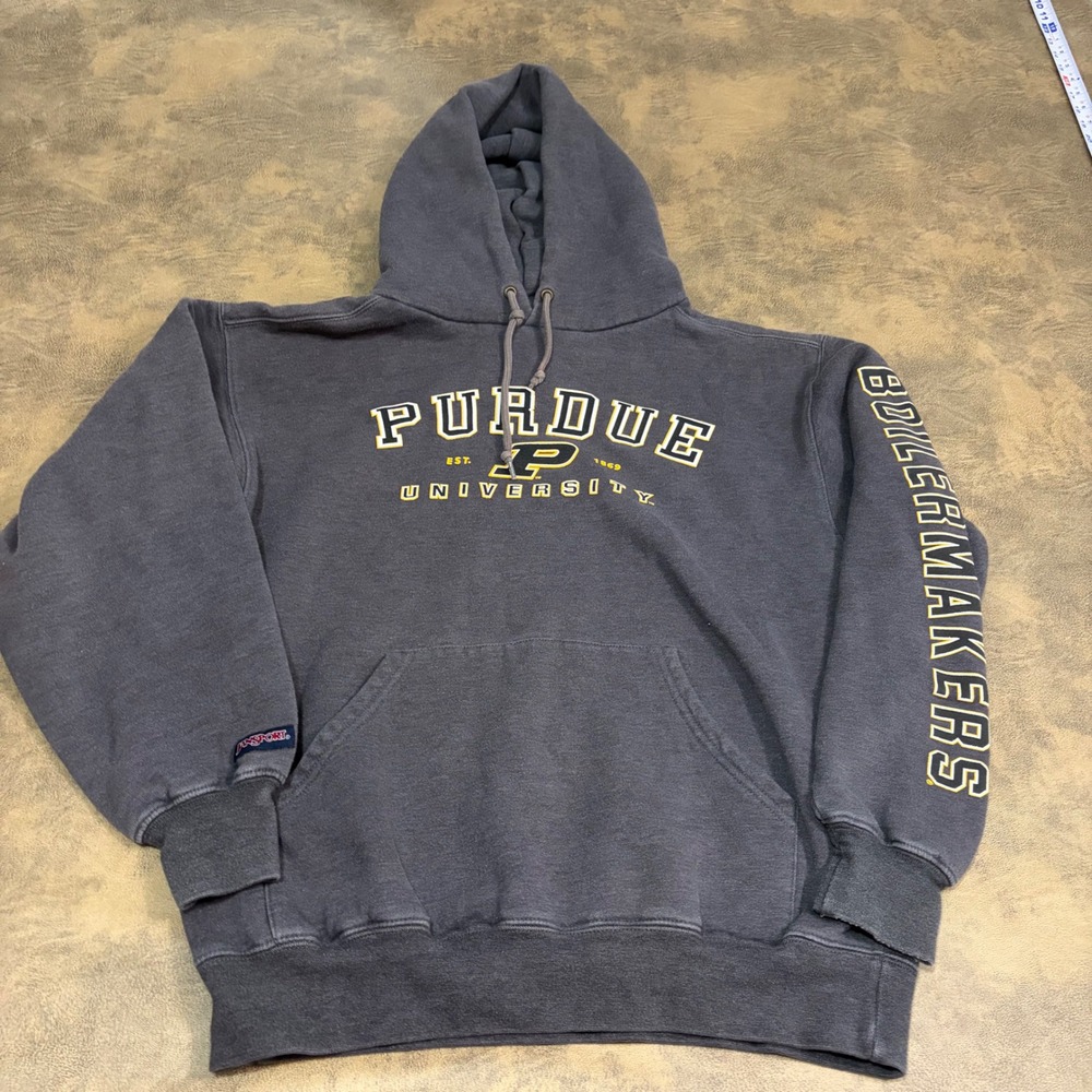 Jansport Hoodie Mens Small Gray Purdue University Boilermakers Sleeve Print